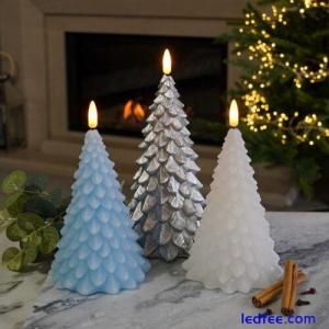 3 PACK | Icy Christmas Tree LED Battery Real Wax Light Up Flickering Candles