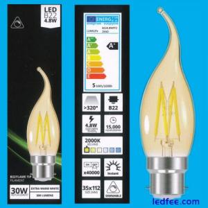 6x 4.8W =30W Dimmable LED Flame Bent Tip Filament Candle BC B22 Light Bulbs Lamp
