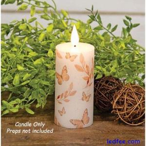 New ... Butterflies and Leaves TIMER LED Candle Pillar with Faux Flame 2" x 4"