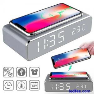 Digital Alarm Clock Thermometer Led Screen 5W Wireless Charger iPhone Time Dock