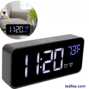 (Black)LED Digital Alarm Clock Thermometer With Snooze USB Charging Bedroom