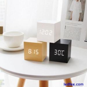 Digital Alarm Clock Wooden LED Temperature Electronic Voice Control Table Clocks