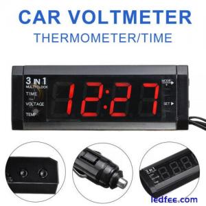 12V 3 In 1 Car CAR LED Voltmeter Thermometer Clock + LED Clock Digital Display