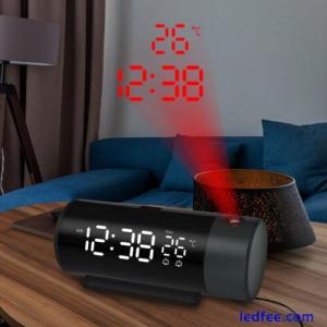 180° LED Digital Projection Snooze Dual Alarm Clock Timer USB w/Temperature