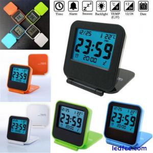 Backlit Folding Travel Clock Date Temperature Display LCD Digital Alarm Clock