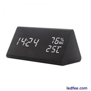 Digital Clock Wooden Electronic LED Time Display Temperature And Humidity De NDE