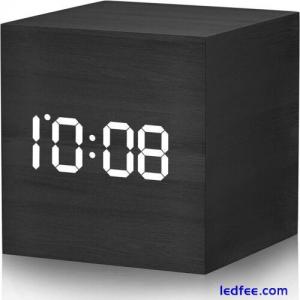 Digital Alarm Clock Wooden Electronic LED Time Display Indoor Temperature New