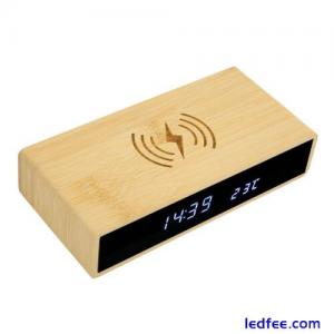 Wooden Digital Alarm Clock Wireless Charging Exquisite Bamboo LED Clock CMM