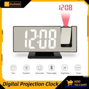 LED Mirror Digital Projection Clock Dual Alarm Rotatable Snooze Timer FM Radio