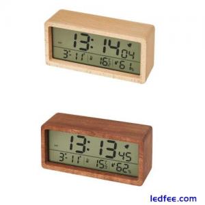 LED Wooden Digital Alarm Clock Screen Date Temperature Backlight Snooze 