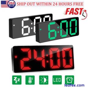 Digital LED Alarm Clock Snooze Display Temperature Time Desk USB Large Mirror