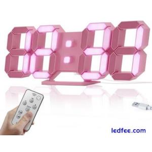 Digital Wall 3D Clock, Led Desk Clocks, 10 &apos;&apos; Large Numbers One-Touch Light Pink