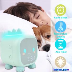 Bedside LED Alarm Clock Kids Sleep Trainer Temperature Voice Light Controls Cute