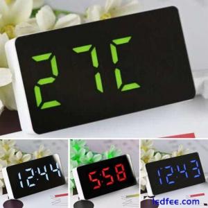 Digital-LED Desk Alarm Clock Mirror Display USB Snooze Temperature Mode