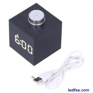 LED Knob Alarm Clock Digital Thermometer Display Imitation Wood Grain Clock JY