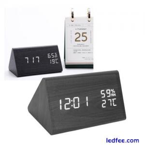 Wooden Digital Alarm Clock Triangular Voice Control Electronic LED Clock WAS