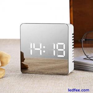Table Top LED Mirror Alarm Clock Makeup Temperature Display With Charging Cable