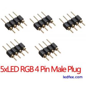 5 x 4-Pin Male Plug Adapter Connector for RGB 3528 5050 LED Strip Light Connect