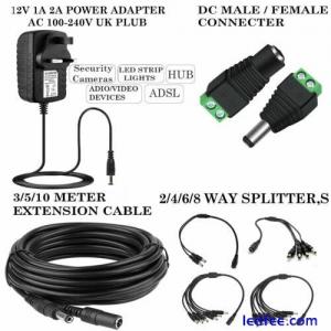 UK Power Supply Safety Adapter 1A 2A 12V AC/DC Charger For LED Strip CCTV Camera
