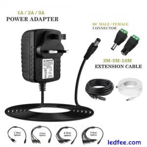 12V 1A 2A AC/DC UK Power Supply Adapter Safety Charger For LED Strip CCTV Camera