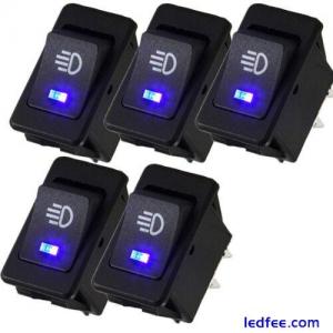 5x Car Interior Fog Light Rocker Toggle Switch Blue LED Dashboard Accessories