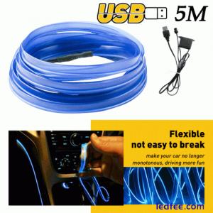 LED Auto Car Accessories Interior Decor Atmosphere Wire Strip Light USB Blue 5m