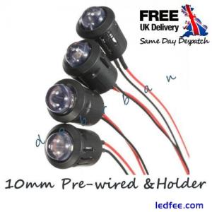 10mm 12V Ultra-Bright Prewired Clear LED Various Colours & Plastic Black Holder