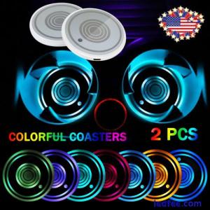 2Pcs LED Cup Pad Car Accessories Light Cover Interior Decoration Lights 7 Colors