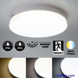 LED Ceiling Light With Microwave Motion Sensor & Emergency IP54 IP65 Waterproof