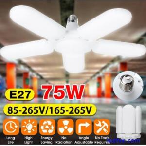 E27 LED Bulb Super Bright Foldable Garage Light Fan Blade Ceiling Light White
