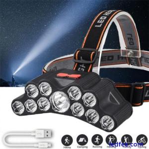 1/2x LED Headlamp Torch Light 900000LM Head Band Camping Hiking USB Rechargeable
