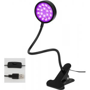 USB Gooseneck 5W LED UVA Black Light Desk Clip-on Curing Lamp - Black 0520