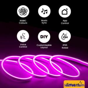 Smart LED Neon Rope Lights Flexible Strip Colour Changing Music Sync App Control