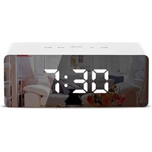 Digital Mirror Alarm LED Bedside Clock with Temperature Snooze voice Control