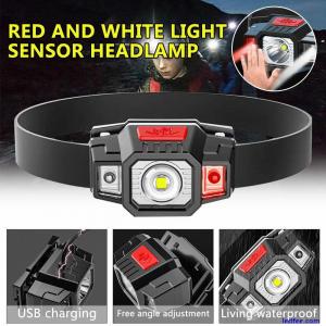 USB Rechargeable LED Headlamp Head Torch Lamp Red Light Induction Sensor Outdoor