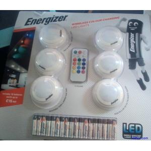 Energizer Wireless Colour Changing LED Lights. 13 colours. 6 lights.18 batteries