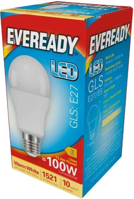 LED GLS Light Bulbs 13.8W = 100W Edison Screw ES E27 Warm, Cool, Daylight White 0 