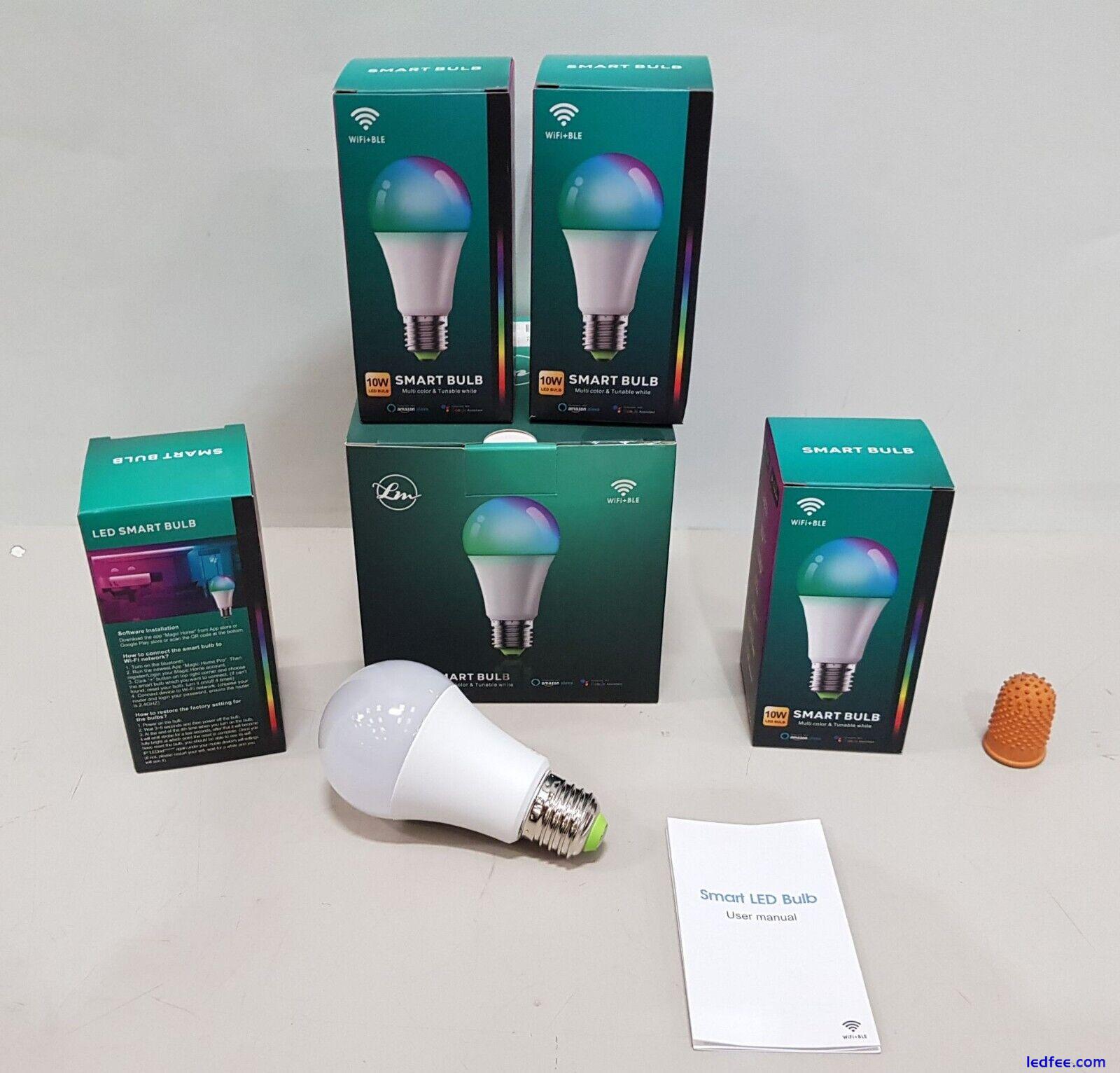 4 Pack E27 Colour Changing LED Light Bulbs Alexa, Google, App, Smart Bulb 10W 0 