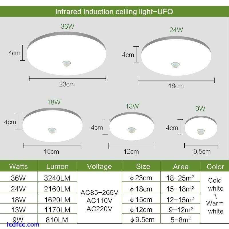 LED Ceiling Lights PIR Motion Sensor Smart Lighting AC85-265V 9W 13W 18W 24W 36W 0 