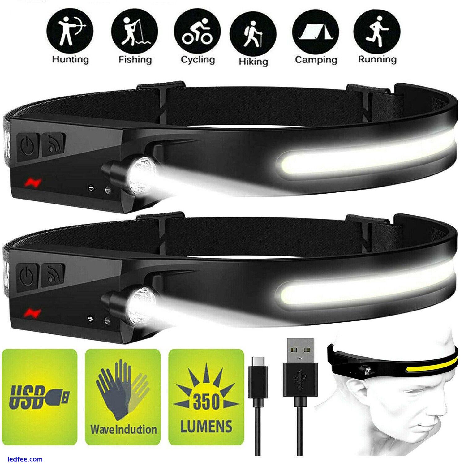 2 USB Waterproof COB Headlamp Night Buddy LED Motion Sensor Head Torch Headlight 0 
