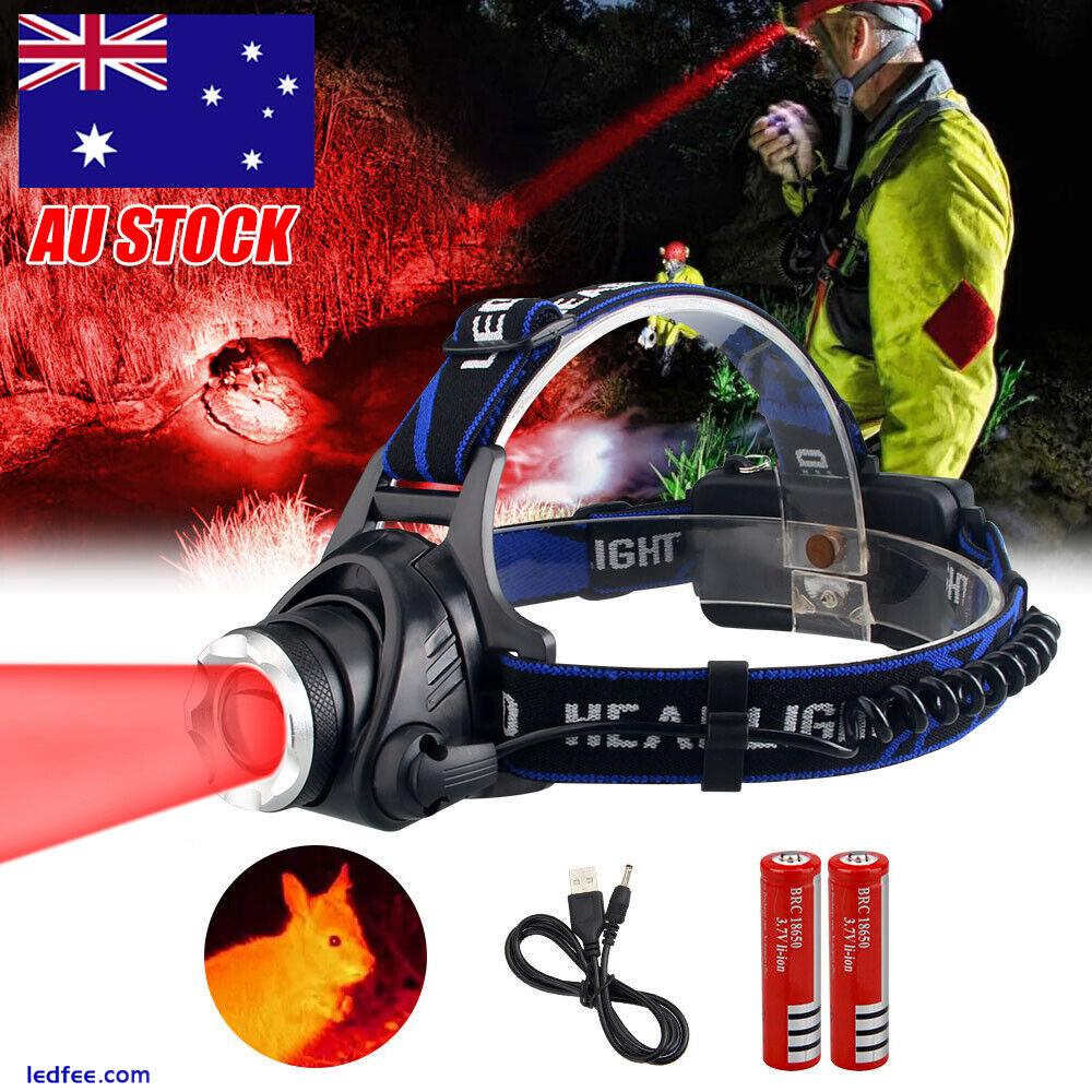 Zoomable Red LED Headlamp Rechargeable Headlight head light Torch Flashlight 0 