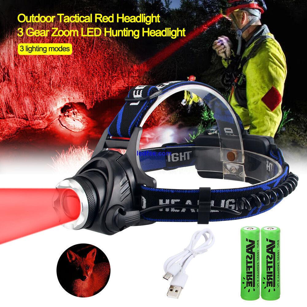 Zoomable Red LED Headlamp Rechargeable Headlight head light Torch Flashlight 1 