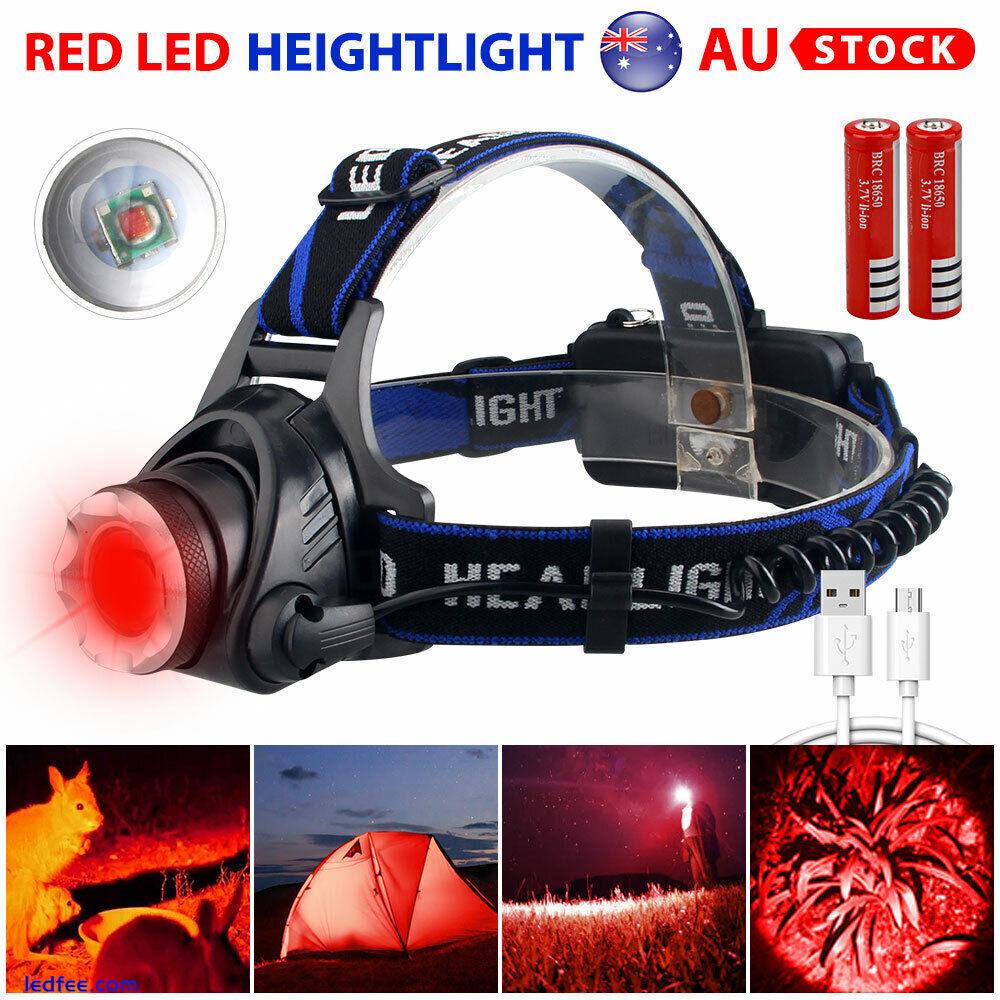 Zoomable Red LED Headlamp Rechargeable Headlight head light Torch Flashlight 5 