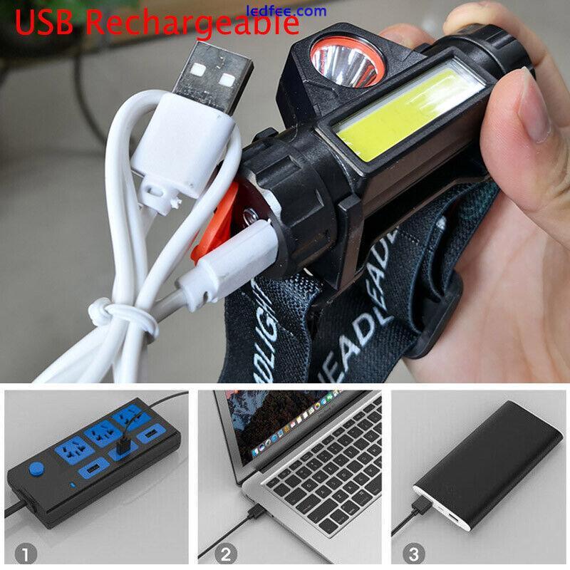 USB Rechargeable COB XPE LED Headlamp Mini Headlight head light Torch Flashlight 4 