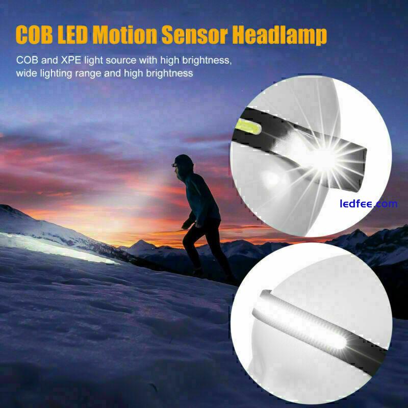 COB +LED Motion Sensor Head Torch Headlight USB Rechargeable Headlamp Work Light 1 