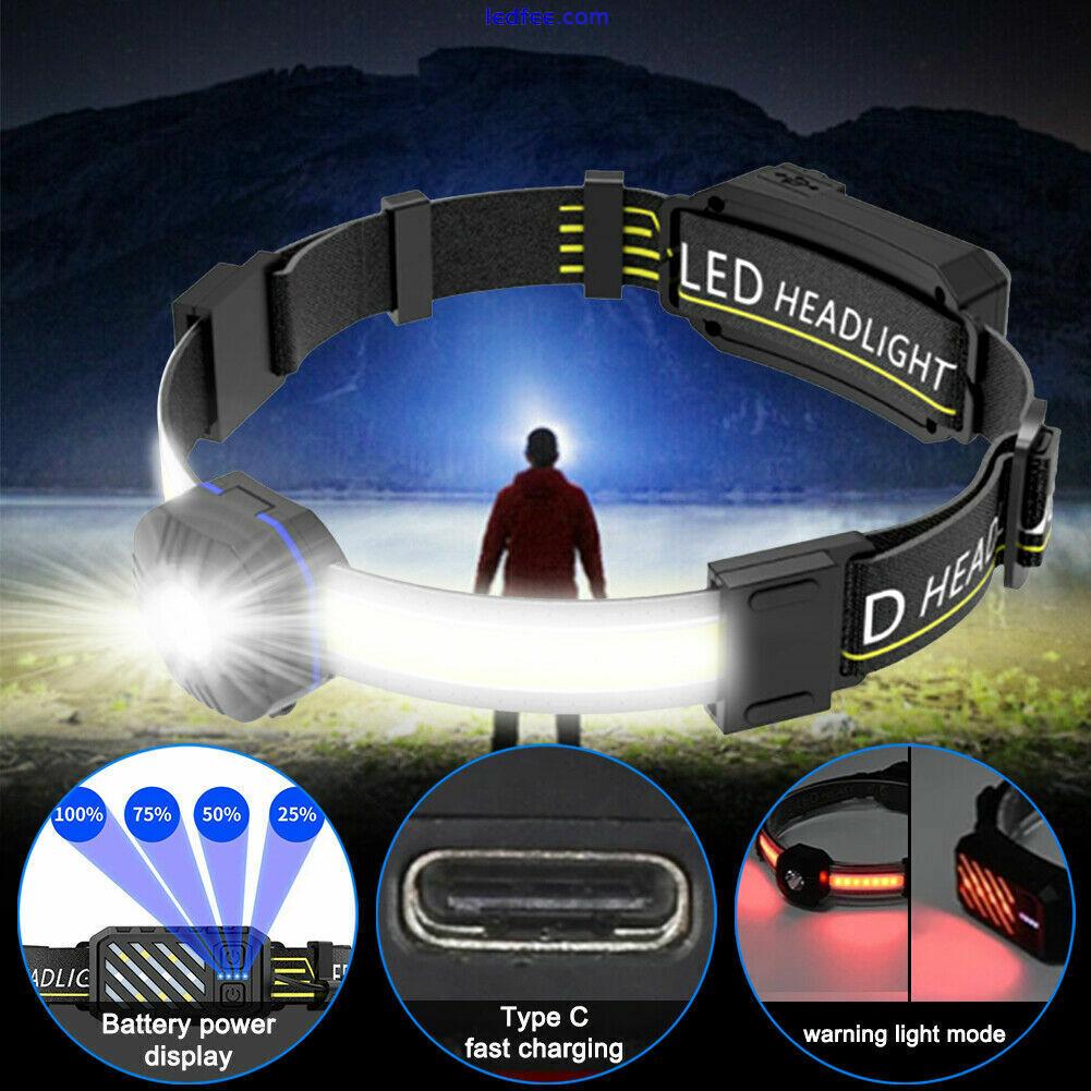 Head Torch LED COB Headlamp Rechargeable Head Torch Strip Work Headlight Light 0 