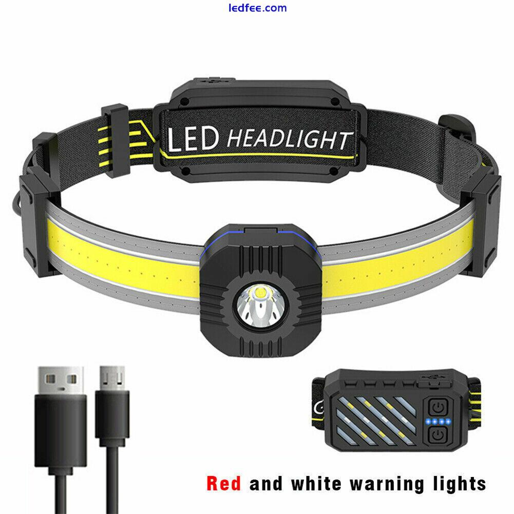 Head Torch LED COB Headlamp Rechargeable Head Torch Strip Work Headlight Light 1 