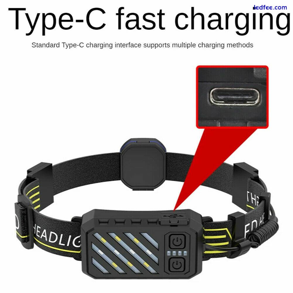 Head Torch LED COB Headlamp Rechargeable Head Torch Strip Work Headlight Light 4 