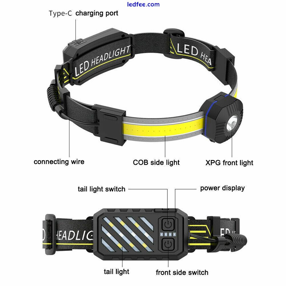 Head Torch LED COB Headlamp Rechargeable Head Torch Strip Work Headlight Light 5 