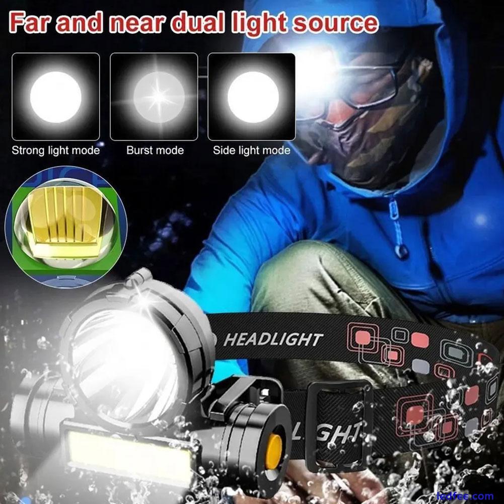 COB LED Headlamp USB Rechargeable Headlight Torch Work Light Bar HeadBand Lamps 2 